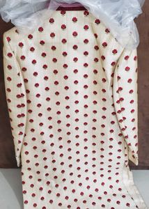 Men's Cream shervani with Red Floral Print