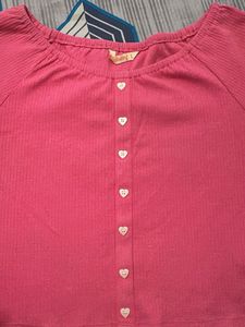 Cute Pink Button-Up Crop Barbie Top