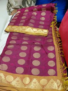 marron pure silk  Saree with Golden Bord