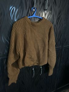 Brown Knit Cropped handmade Pullover Sweater