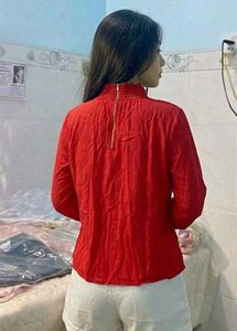 Chic Red Mock Neck Top