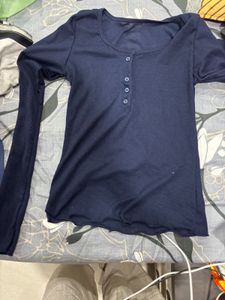 Navy Blue Henley Long Sleeve Top