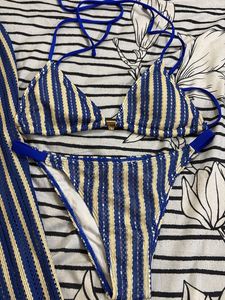 Striped Bikini Set with Pants