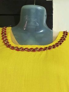 Yellow Embellished Neckline Top