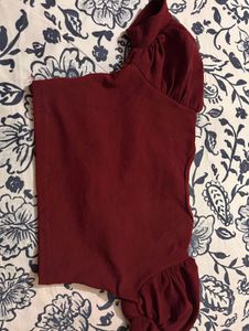 Burgundy Puff Sleeve Top