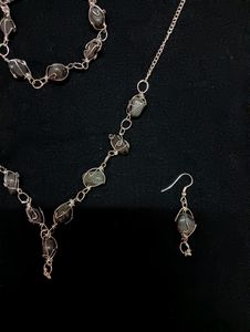 Necklace Set - Grey And Silver. Chain, Earring, Bracelet.