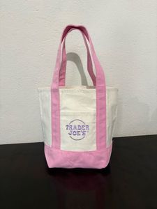 Trader Joe's Canvas Tote Bag Pink Trim