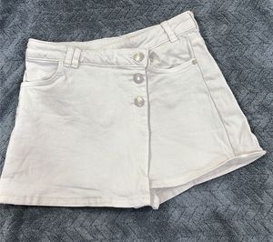 White Button-Front Denim Skort
