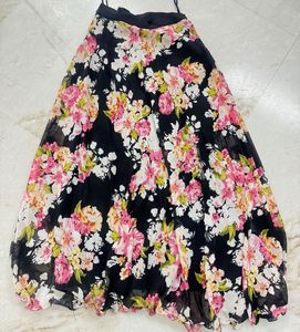 Black Floral Print Lehenga Skirt