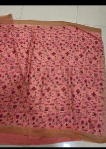 Pretty Peachy Pink Saree With Unstictched Blouse Material