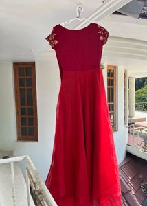 Elegant Red Embroidered Ethnic Gown