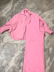 Pink Oversized Shirt & Wide Leg Pants Set