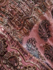 onion colour tissue chamki work saree