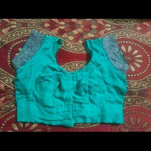 Elegant Teal Embroidered Silk Saree