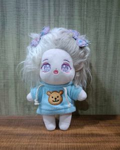 Cute Plush Doll with Blue Hoodie