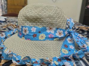 Woven Summer Hat with Floral Trim