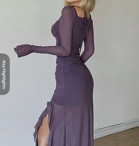 Elegant Ruched Sheer Ruffle Maxi Dress