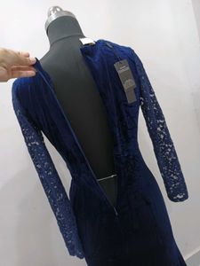 Elegant Navy Velvet Lace Dress