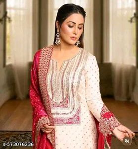 Elegant White Kurta Set with Pink Dupatta