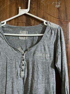 Cozy Grey Long Sleeve Henley Top