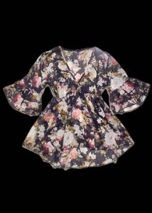 🧚whimsical Floral Print VNeck Top with Bell Sleev