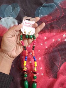Funky Colorful Beaded Necklace with earing