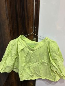 Lime Green Cropped Collared Shirt
