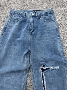 Distressed Wide Leg Blue Jeans