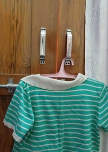 Green &amp; White Striped Crop Top