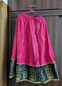 Vibrant Pink Ethnic Skirt with Black Border