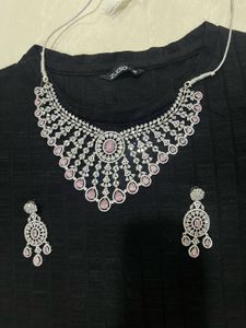 Elegant CZ & Pink Stone Necklace Set