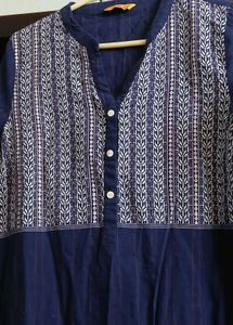 Elegant Navy Blue Kurta with White Print