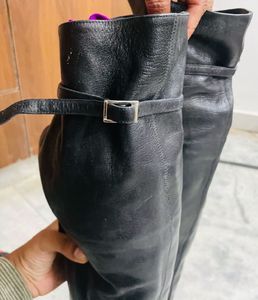 Italian Black Leather Pencil Over-the-Knee Boots