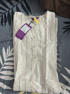Elegant Cream Striped Kurta Set