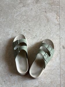 Comfortable Sage Green Double Strap Slides