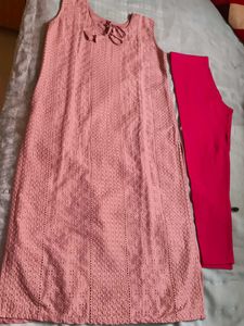 Pink Embroidered Kurta with Leggings