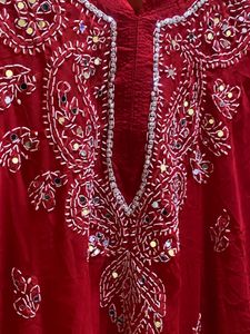 Red chikankari sequin kurti