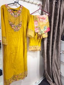 Yellow Embroidered Kurta Set with Dupatta