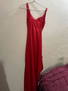 Stunning Red Ruffle High-Slit Maxi Dress
