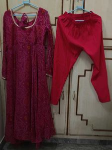 Women's Rani Bandhani Print AnarkaliKurta Set with