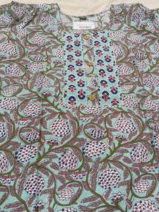 Light Blue Floral Print Cotton Kurta