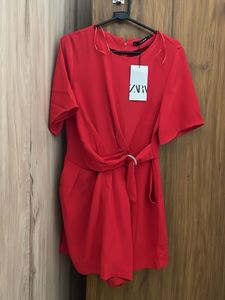 Zara Chic Red Belted Wrap Playsuit