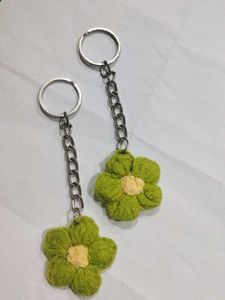 Green Flower Keychain Duo