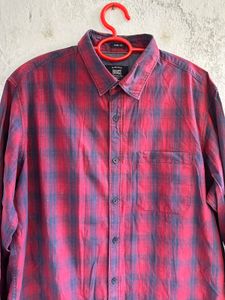 Men's Red &amp; Blue Plaid Long Sleeve Shirt