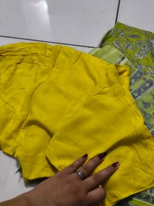 Green Floral Kurta Set with Yellow Bottom