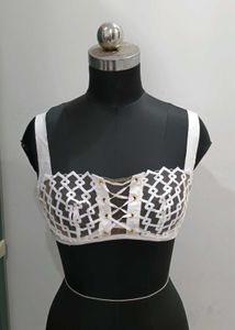 White Lace-Up Ethnic Blouse