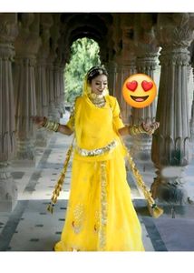 Vibrant Yellow Embroidered rajputi poshak Lehenga