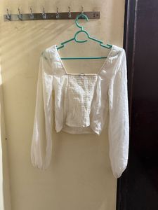 White Cropped Button-Up Blouse