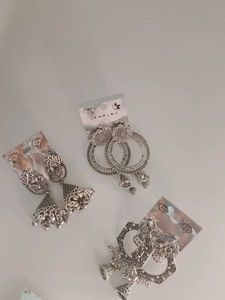 Set of 3 Oxidized Silver Earrings