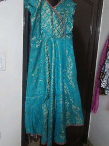 Teal Brocade Anarkali Gown